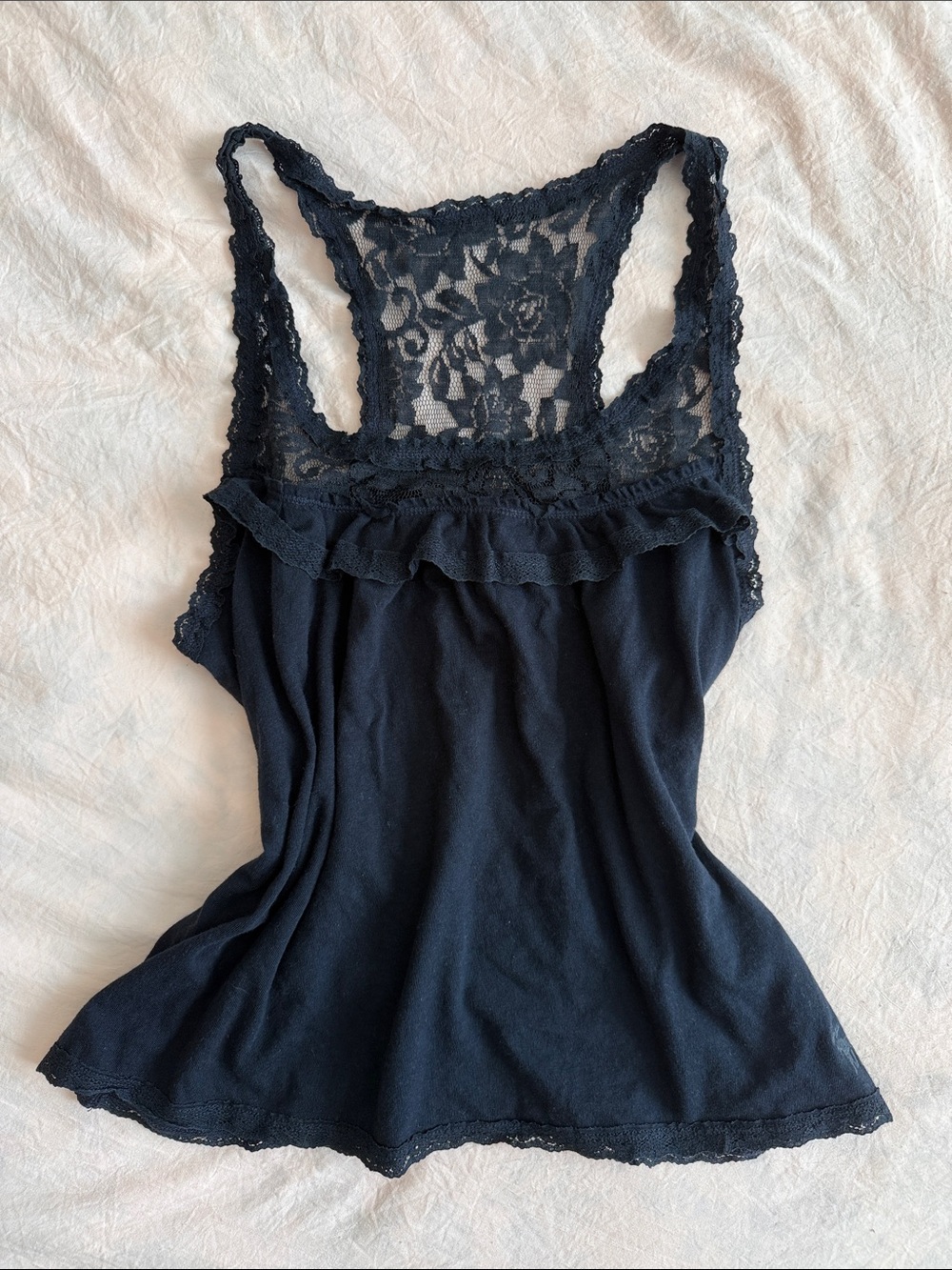 Vintage Y2K Abercrombie & Fitch Navy Lace Ruffle Tank Top Size M